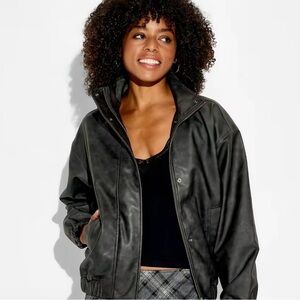 wild fable Black Faux-Leather Bomber Jacket